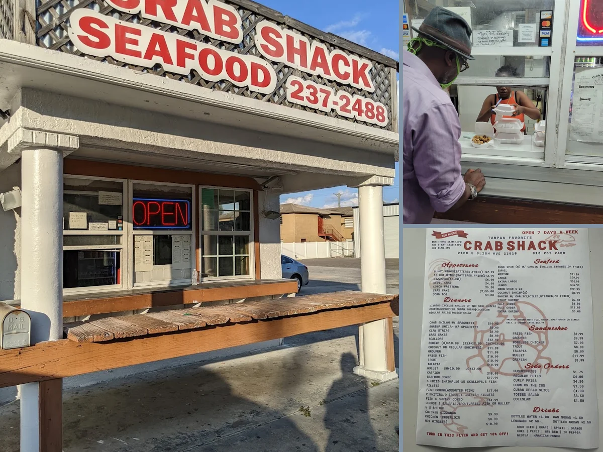 Counter window at a no-frills Tampa seafood spot.