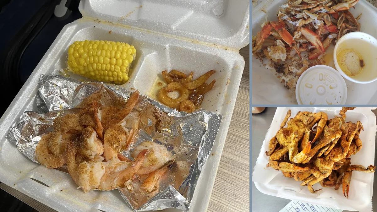 Quick-serve restaurant with crab, fish, and sides.