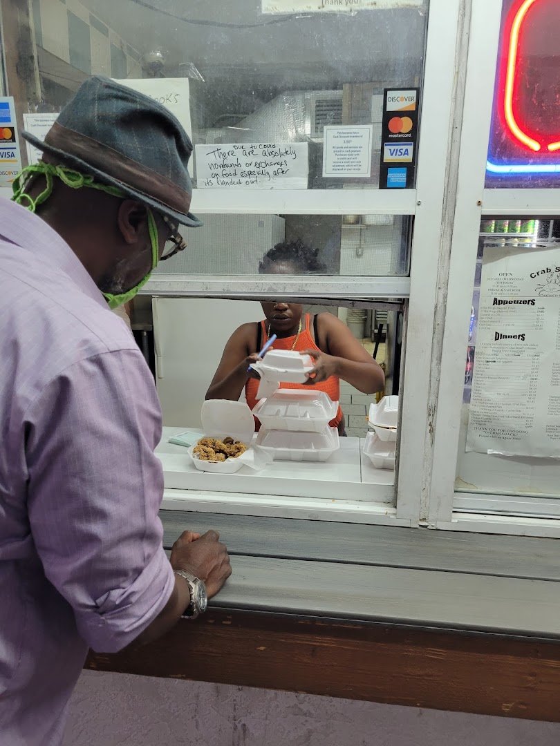 Counter window at a no-frills Tampa seafood spot.